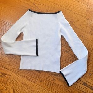 White Ribbed Long Sleeve Top with Black Trim